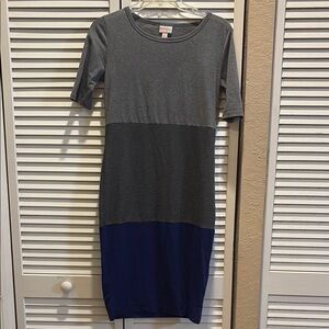 LuLaRoe Gray and Blue Colorblock Dress